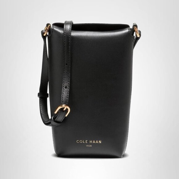 Women's Clarisse Leather Phone Crossbody Bag Black Zipper Adjustable Strap